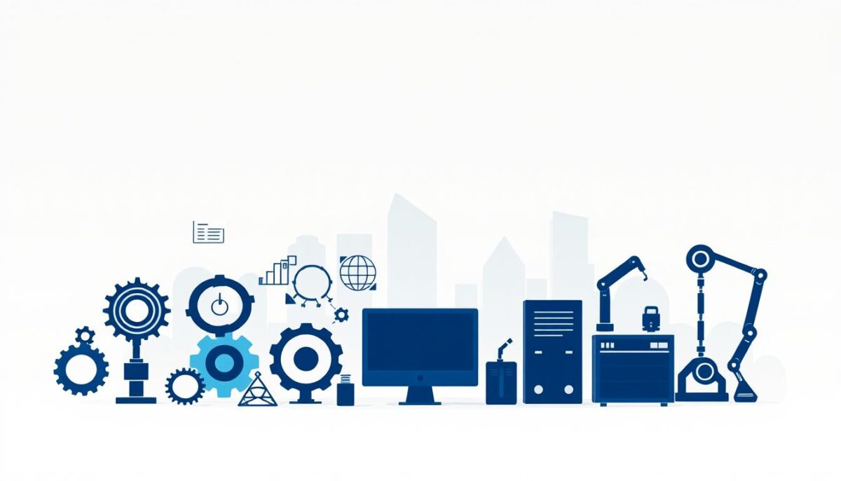 A modern and minimalist illustration of a suite of automation tools on a clean, light-colored background. In the foreground, various icons and symbols representing AI, machine learning, and robotic process automation technologies are neatly arranged, including gears, data graphs, and automation scripts. In the middle ground, silhouettes of desktop computers, servers, and cloud computing infrastructure hint at the technical systems powering these automation capabilities. The background has a subtle gradient or texture, conveying a sense of sophistication and professionalism. The overall mood is one of efficiency, organization, and forward-thinking innovation. A modern and minimalist illustration of a suite of automation tools on a clean, light-colored background. In the foreground, various icons and symbols representing AI, machine learning, and robotic process automation technologies are neatly arranged, including gears, data graphs, and automation scripts. In the middle ground, silhouettes of desktop computers, servers, and cloud computing infrastructure hint at the technical systems powering these automation capabilities. The background has a subtle gradient or texture, conveying a sense of sophistication and professionalism. The overall mood is one of efficiency, organization, and forward-thinking innovation.