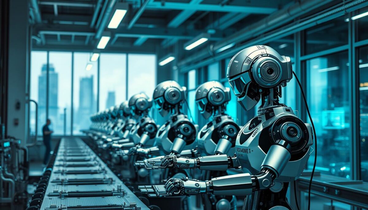A futuristic assembly line of advanced medical robots diligently working in a sleek, well-lit industrial space. The robots, crafted with gleaming metallic bodies and precise movements, efficiently manufacture high-tech medical devices. Soft blue and green lighting casts a serene, high-tech ambiance, while large windows provide a glimpse of the bustling cityscape outside. The scene conveys a sense of innovation, precision, and the synergy between cutting-edge technology and the medical industry. The robots embody the power of Industry 4.0 to drive performance and competitiveness in the medical device manufacturing sector. A futuristic assembly line of advanced medical robots diligently working in a sleek, well-lit industrial space. The robots, crafted with gleaming metallic bodies and precise movements, efficiently manufacture high-tech medical devices. Soft blue and green lighting casts a serene, high-tech ambiance, while large windows provide a glimpse of the bustling cityscape outside. The scene conveys a sense of innovation, precision, and the synergy between cutting-edge technology and the medical industry. The robots embody the power of Industry 4.0 to drive performance and competitiveness in the medical device manufacturing sector.