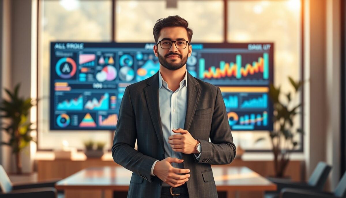 A serene office setting, bathed in warm, natural lighting filtering through large windows. At the center, a poised and confident digital leader stands, hands clasped, exuding an aura of emotional intelligence. Behind them, a sleek, high-tech display screen showcases vibrant data visualizations and cutting-edge digital tools, symbolizing their mastery of technology. The background blurs softly, emphasizing the focal point - the leader's calm, yet commanding presence, a beacon of digital transformation guiding their team towards success. A serene office setting, bathed in warm, natural lighting filtering through large windows. At the center, a poised and confident digital leader stands, hands clasped, exuding an aura of emotional intelligence. Behind them, a sleek, high-tech display screen showcases vibrant data visualizations and cutting-edge digital tools, symbolizing their mastery of technology. The background blurs softly, emphasizing the focal point - the leader's calm, yet commanding presence, a beacon of digital transformation guiding their team towards success.