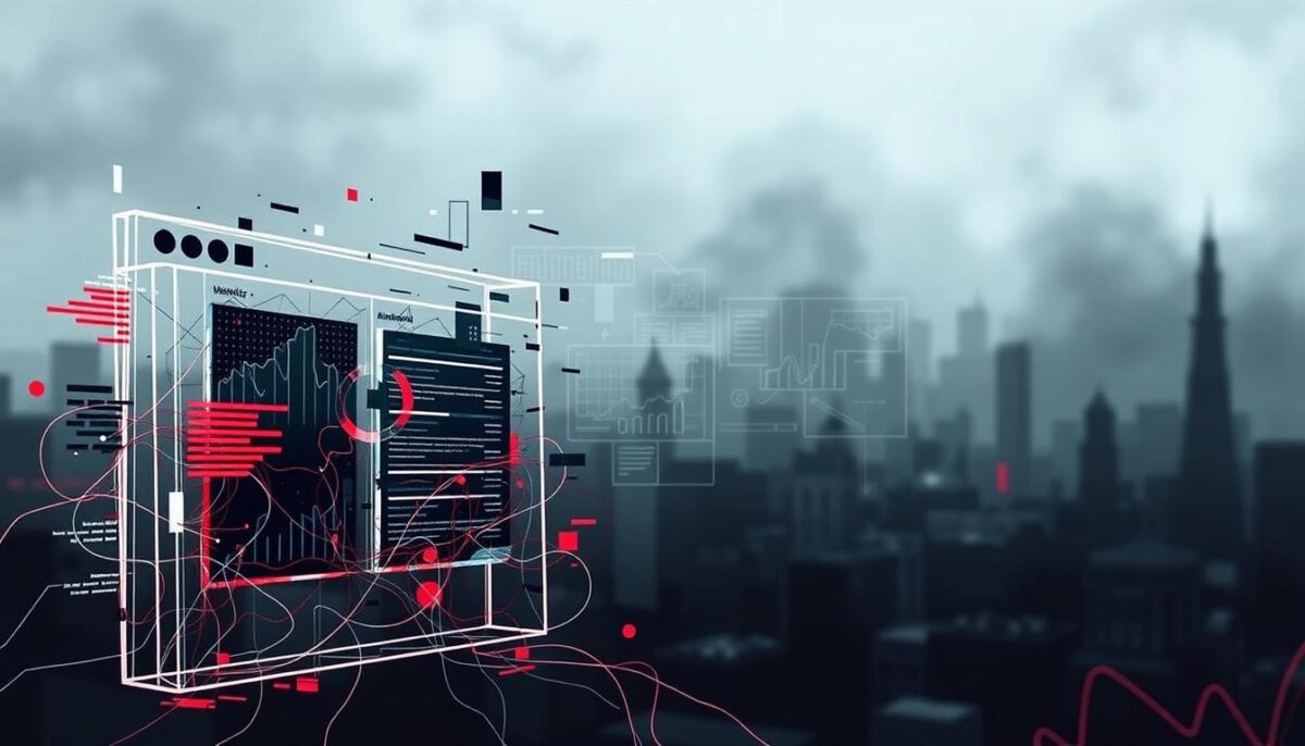An abstract illustration depicting common SEO errors. A stylized wireframe structure in the foreground, representing a website's architecture, is partially obscured by glitching digital artifacts and tangled lines, symbolizing technical issues. In the middle ground, fragmented data visualizations and analytical charts hint at problematic metrics and analytics. The background is hazy and out of focus, conveying the sense of a complex, ever-evolving landscape. The overall composition has a moody, dystopian feel, emphasizing the challenges of maintaining a well-optimized online presence. An abstract illustration depicting common SEO errors. A stylized wireframe structure in the foreground, representing a website's architecture, is partially obscured by glitching digital artifacts and tangled lines, symbolizing technical issues. In the middle ground, fragmented data visualizations and analytical charts hint at problematic metrics and analytics. The background is hazy and out of focus, conveying the sense of a complex, ever-evolving landscape. The overall composition has a moody, dystopian feel, emphasizing the challenges of maintaining a well-optimized online presence.