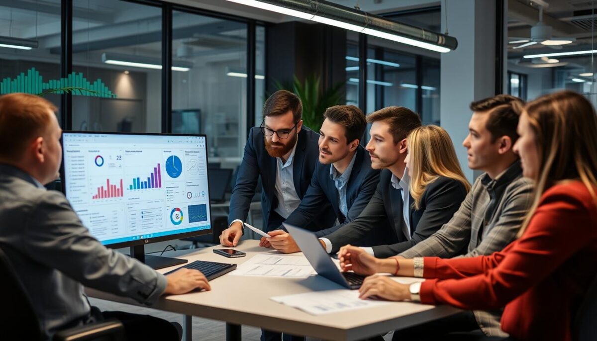 Équipe d'entreprise travaillant sur un projet d'automatisation avec l'intelligence artificielle