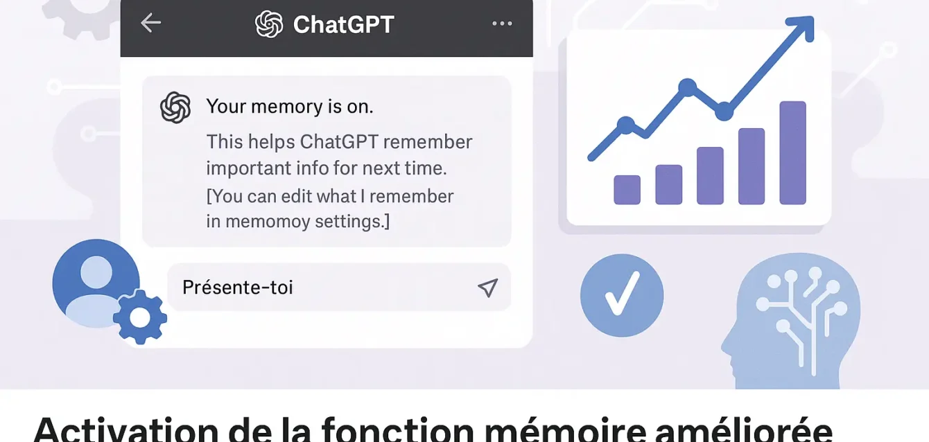 Interface de ChatGPT illustrant la fonction mémoire améliorée.