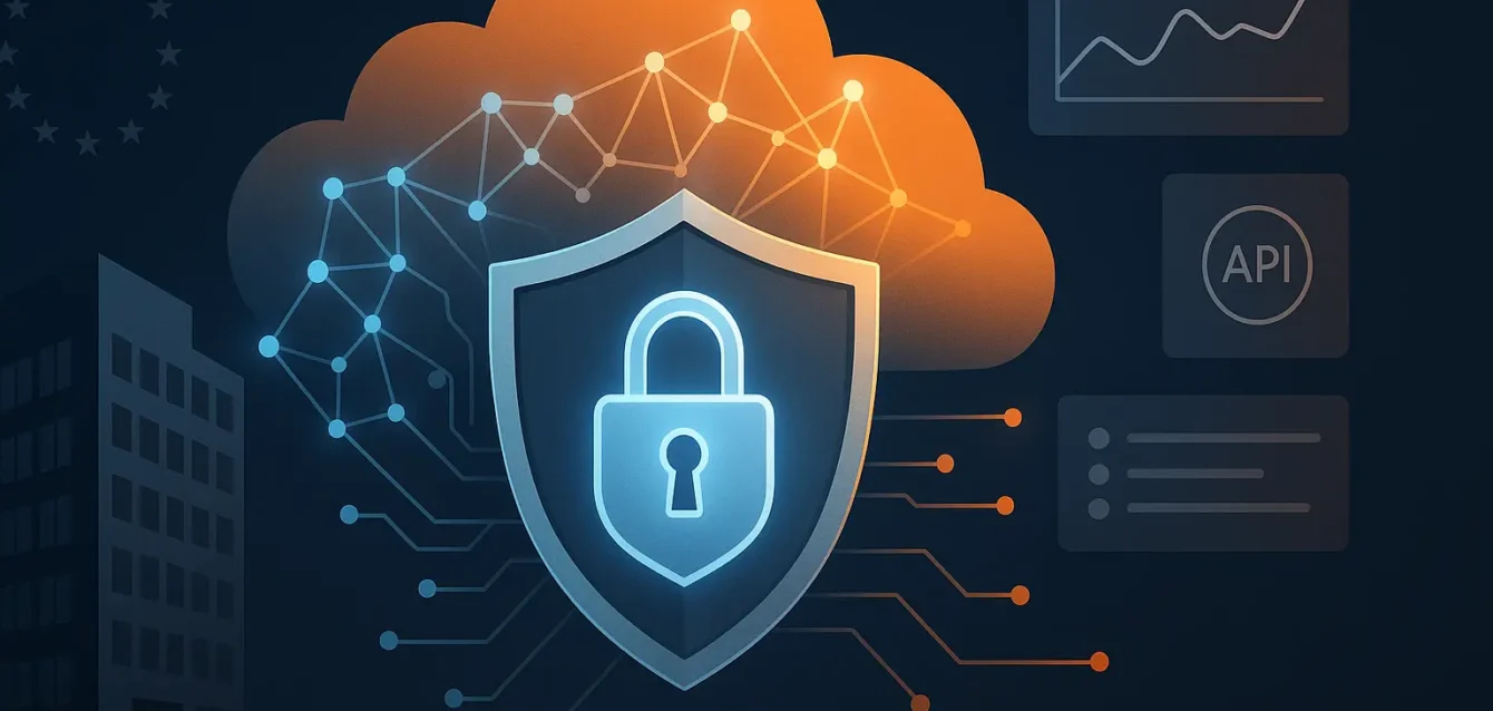 Cloudflare One renforce la sécurité IA avec de nouveaux outils Zero Trust pour les entreprises Illustration high-tech : nuage, bouclier et réseau neuronal symbolisant la sécurité Zero Trust pour l'IA