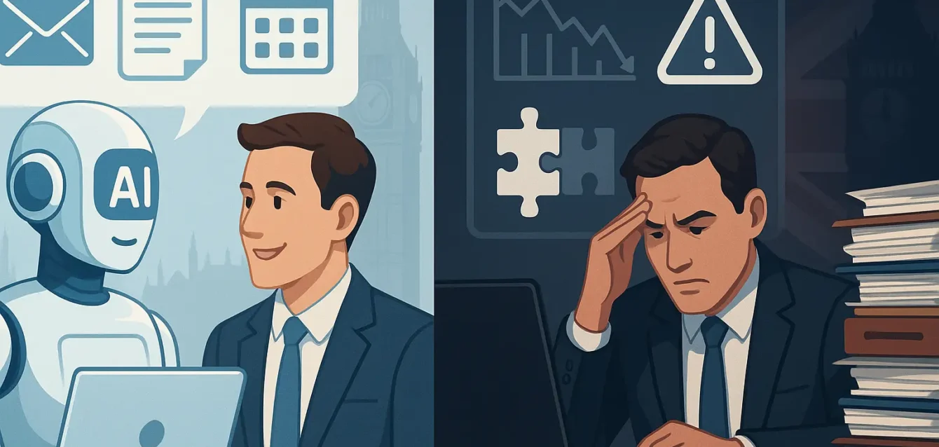 Copilot utile pour tâches banales, mais limité sur l'analyse stratégique — résultat d'une étude gouvernementale britannique. Couverture d'article : Copilot efficace pour tâches routinières mais limité pour l'analyse complexe — étude britannique