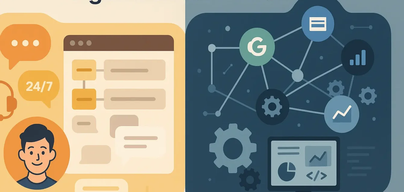 AgentBuilder vs n8n : comparatif des plateformes d'automatisation par IA pour dirigeants Couverture comparant AgentBuilder (agents conversationnels no-code) et n8n (orchestrateur de workflows et intégrations)