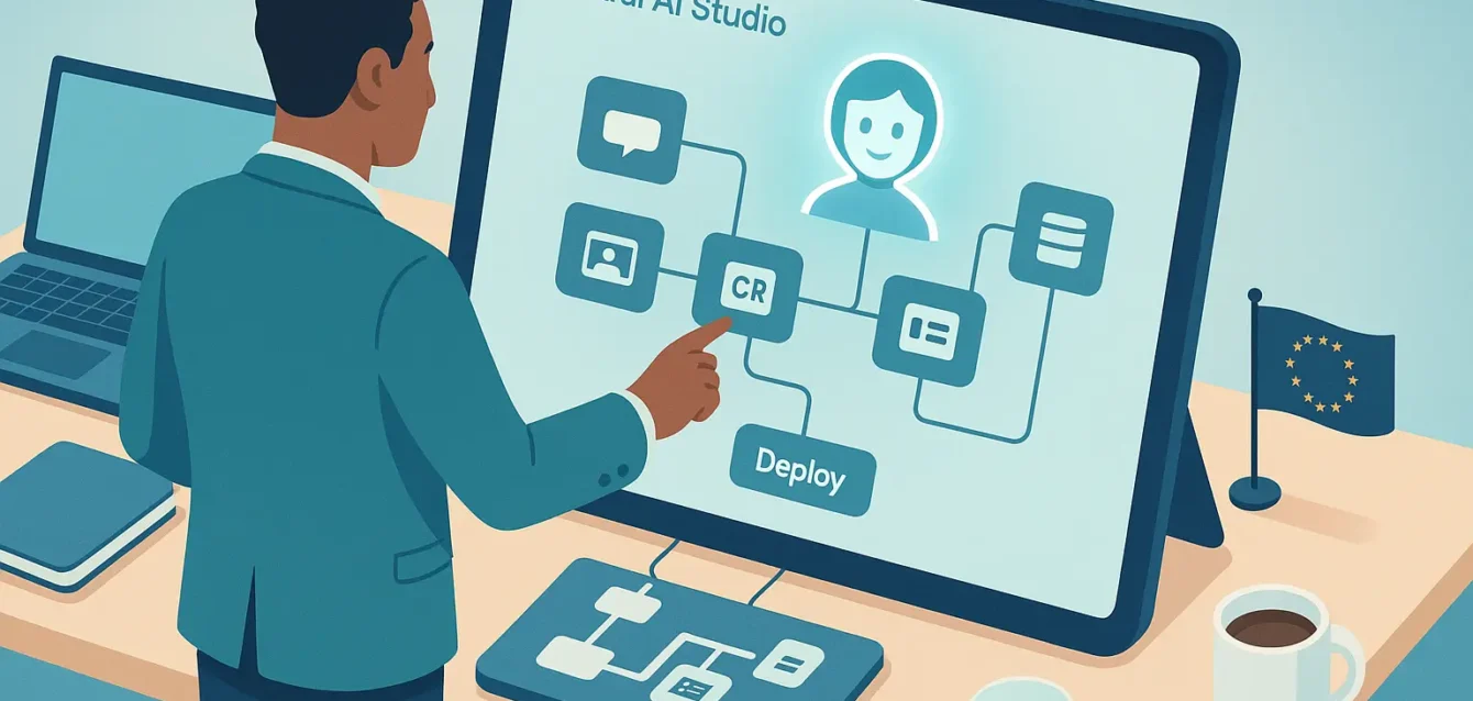 Couverture : dirigeant de PME configurant un agent IA no-code avec Mistral AI Studio sur un grand écran