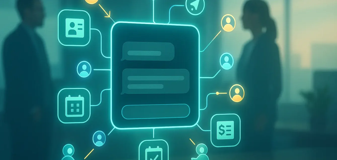 Interface centrale ChatGPT reliant CRM, e‑mail, agenda et agents automatisés pour les entreprises