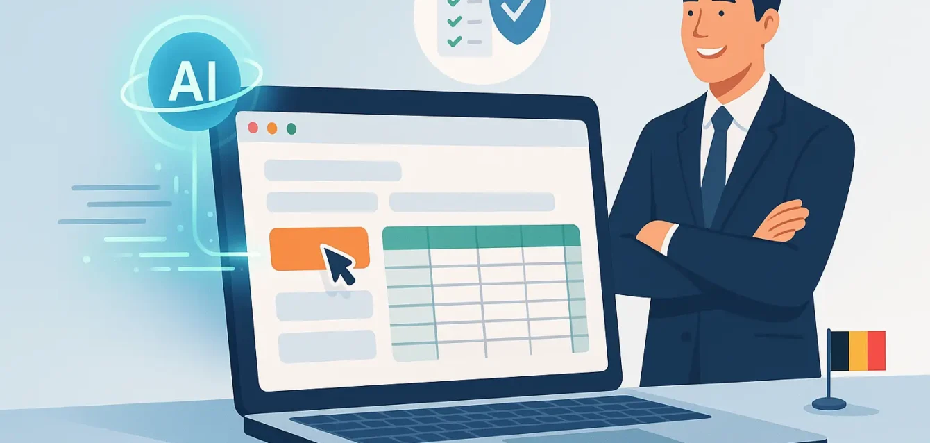 Extension Chrome de Claude agissant sur un navigateur pour automatiser tâches web et remplir un tableau, symbole de sécurité et productivité.