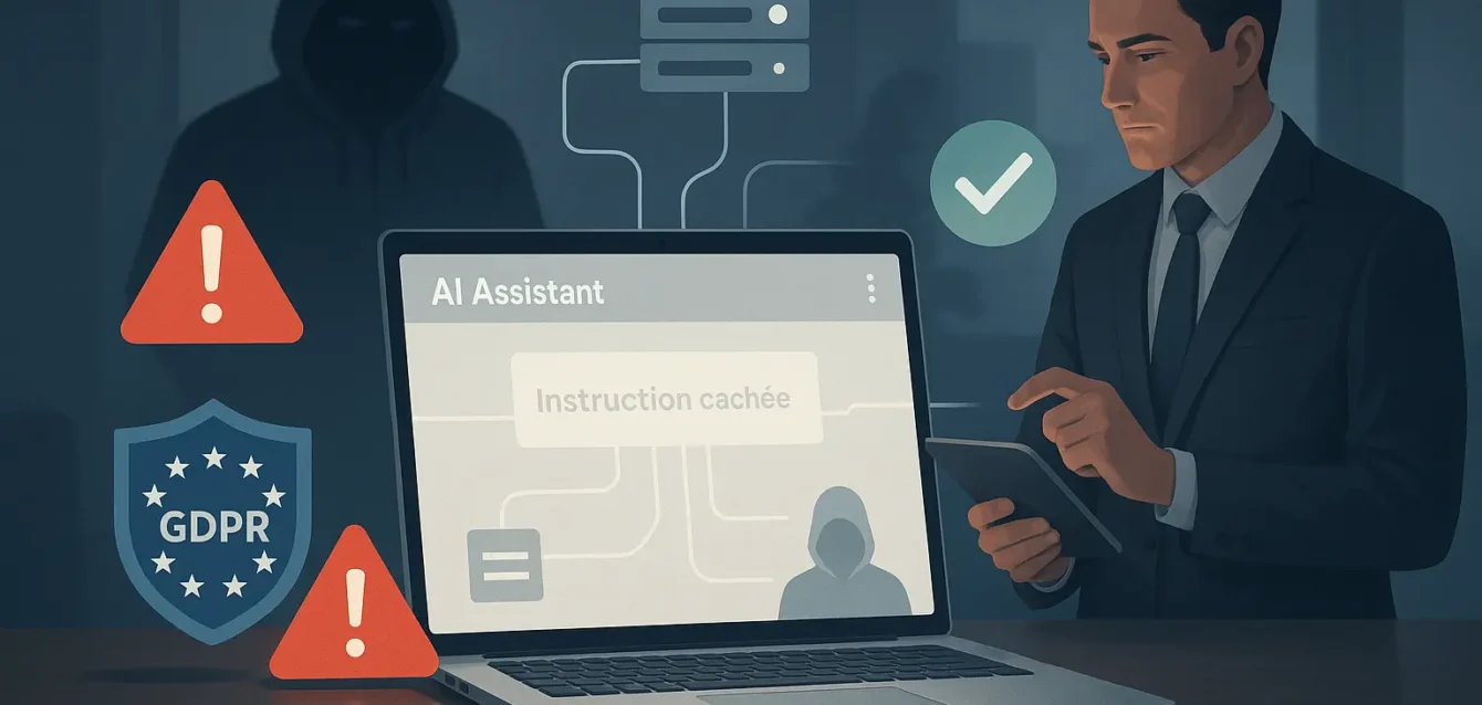 Illustration de la faille d'injection de prompt dans un navigateur IA exposant des données sensibles