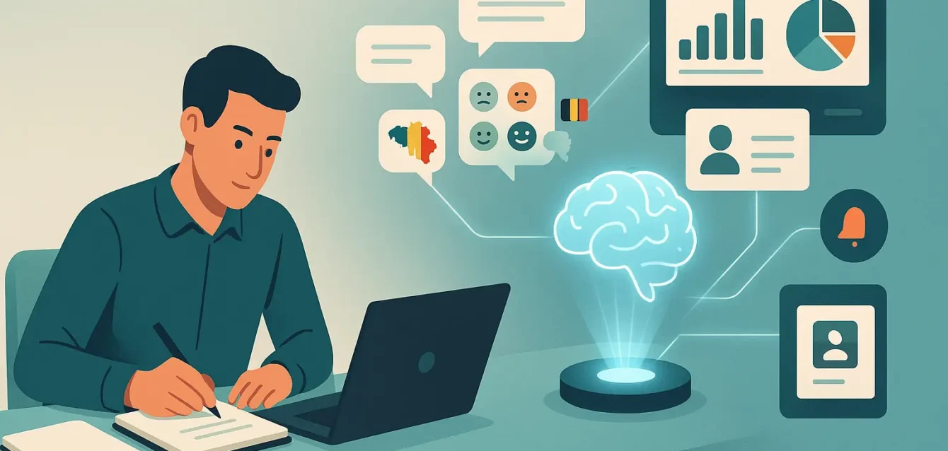 medIAnalyst : l'IA au service de l'écoute client et de l'action. Couverture : medIAnalyst - interface IA analysant verbatims avec un expert humain, graphiques et automatisation des actions.