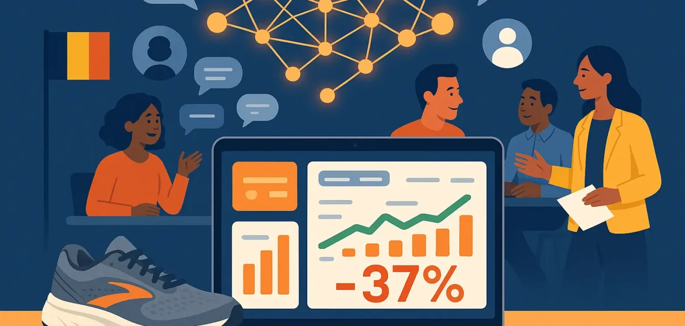Max Campaigns (Reddit) : l'IA qui a permis à Brooks Running de réduire le coût par clic de 37 % Interface publicitaire pilotée par IA avec chaussure de running et indication -37 % de réduction des coûts