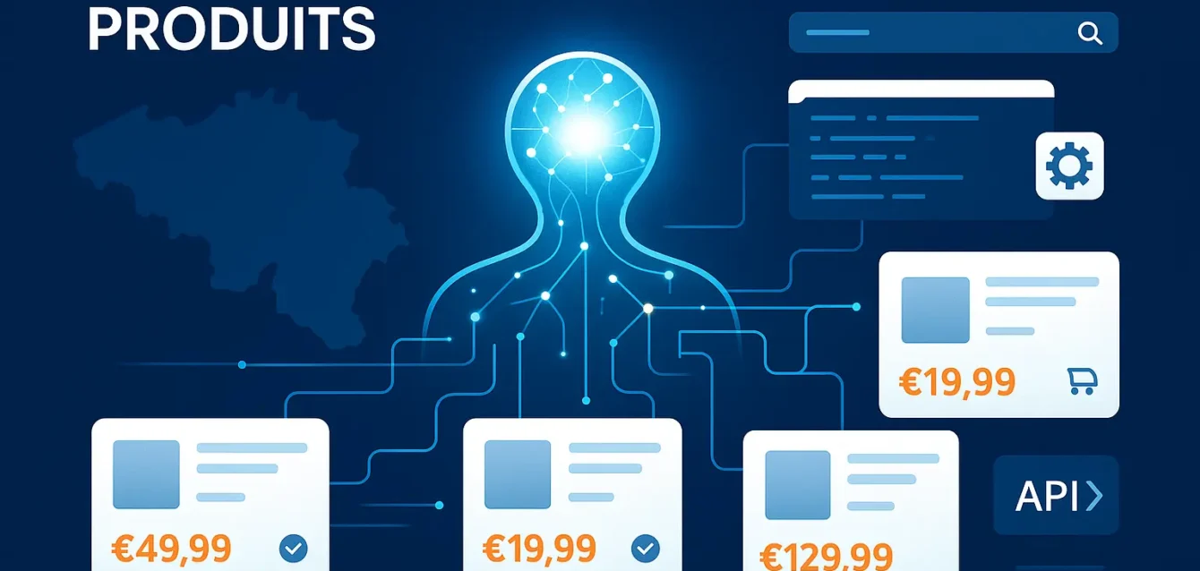 Universal Commerce Protocol : quand l'IA structure les fiches produit et passe commande pour vous Agent IA connecté à des fiches produit structurées illustrant l'Universal Commerce Protocol pour le e‑commerce