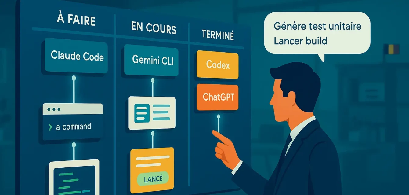 Tableau Kanban unifié orchestrant des agents IA (Claude Code, Gemini CLI, Codex) pour coder et automatiser