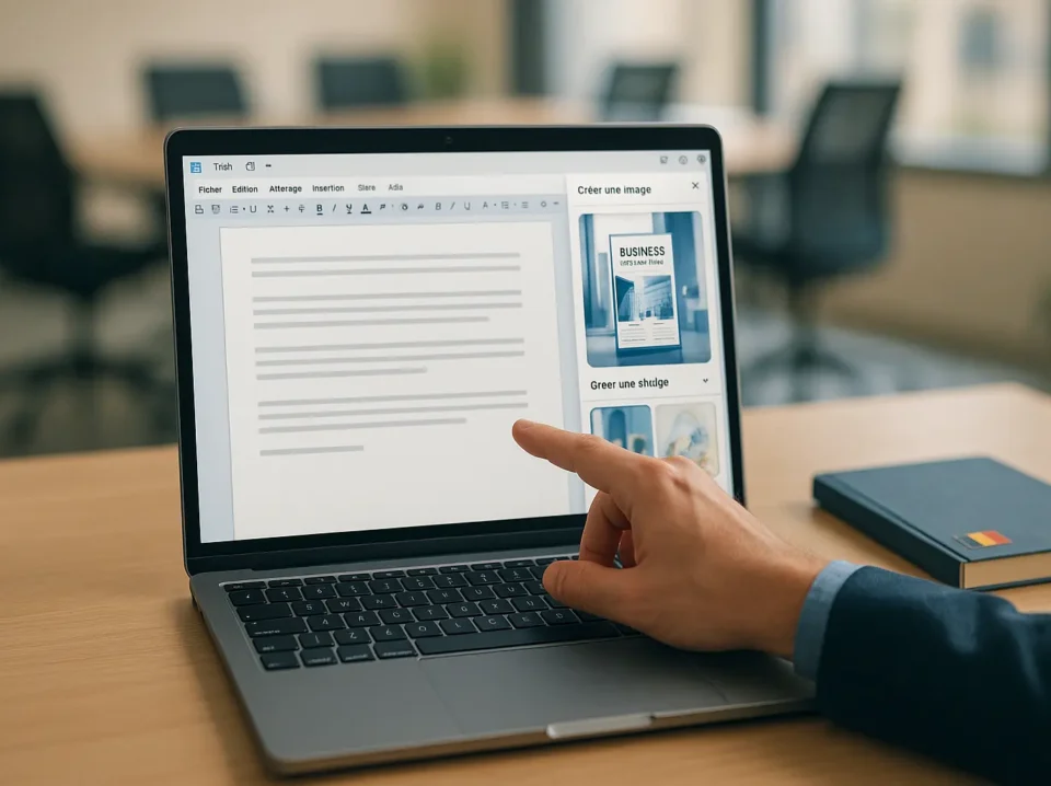 Écran d'ordinateur affichant Google Docs avec la fonction « Créer une image » de Gemini/Imagen 3